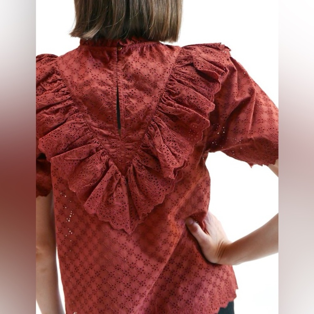 Ulla Johnson Choux Blouse Ruffle Top in Rust / Burnt Orange - Picture 2 of 6